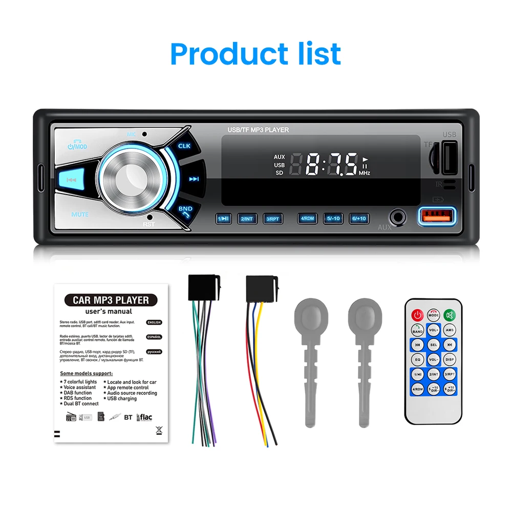 1 din Autoradio Bluetooth MP3-Player Autoradio FM Auto Stereo Empfänger Autos Universal Player Aux/USB/TF-Karte im Dash Kit