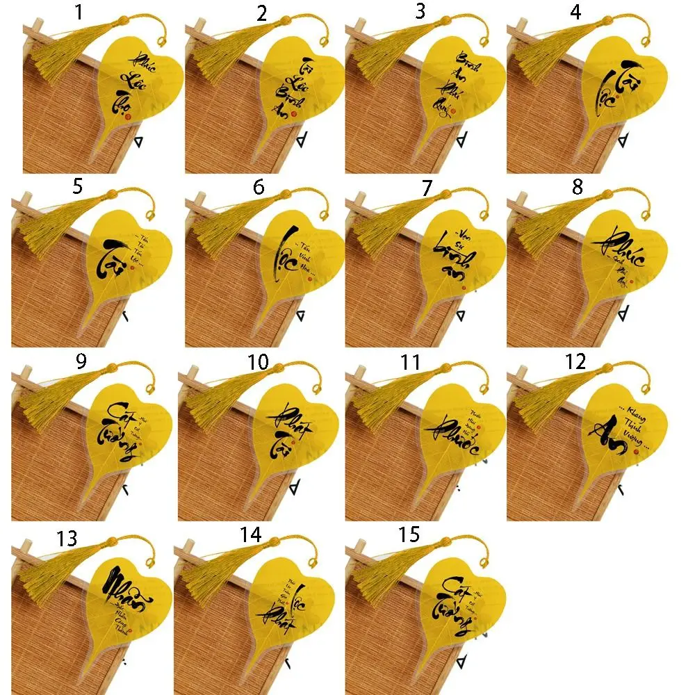5Pcs Multiple Styles DIY Bodhi Leaf Vein Bookmark Handmade With Words Southeast Asian Bookmark Bookmark Pendant Home