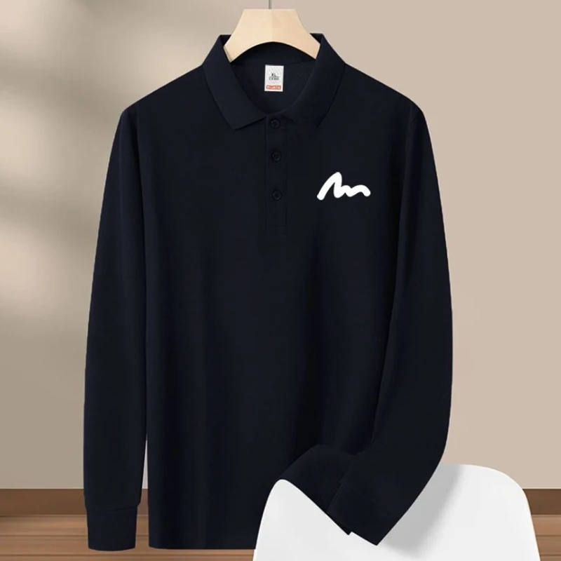 Men's Printed Long Sleeve Polo Collared Trendy Top