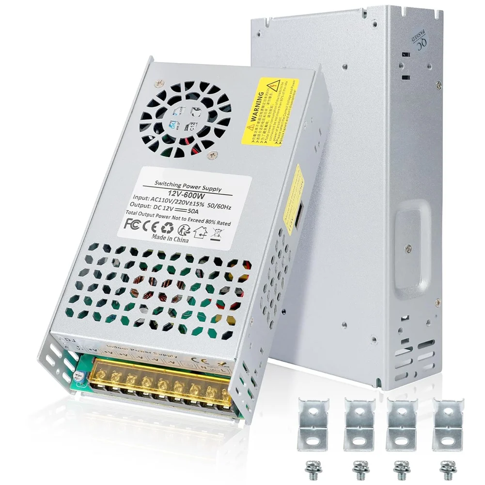 

ABFIBG Новая версия блока питания DC 12V 50A 600W, преобразователь напряжения 110V AC в 12V DC, трансформатор-адаптер SMPS, импульсный источник питания