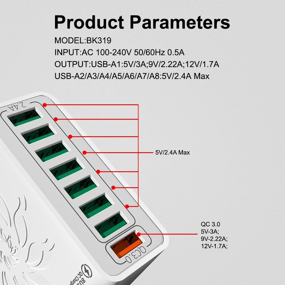 8 Ports USB Charger Quick Charge EU US KR Plug 150W Fast Charger For Phone Adapter For iPhone Samsung