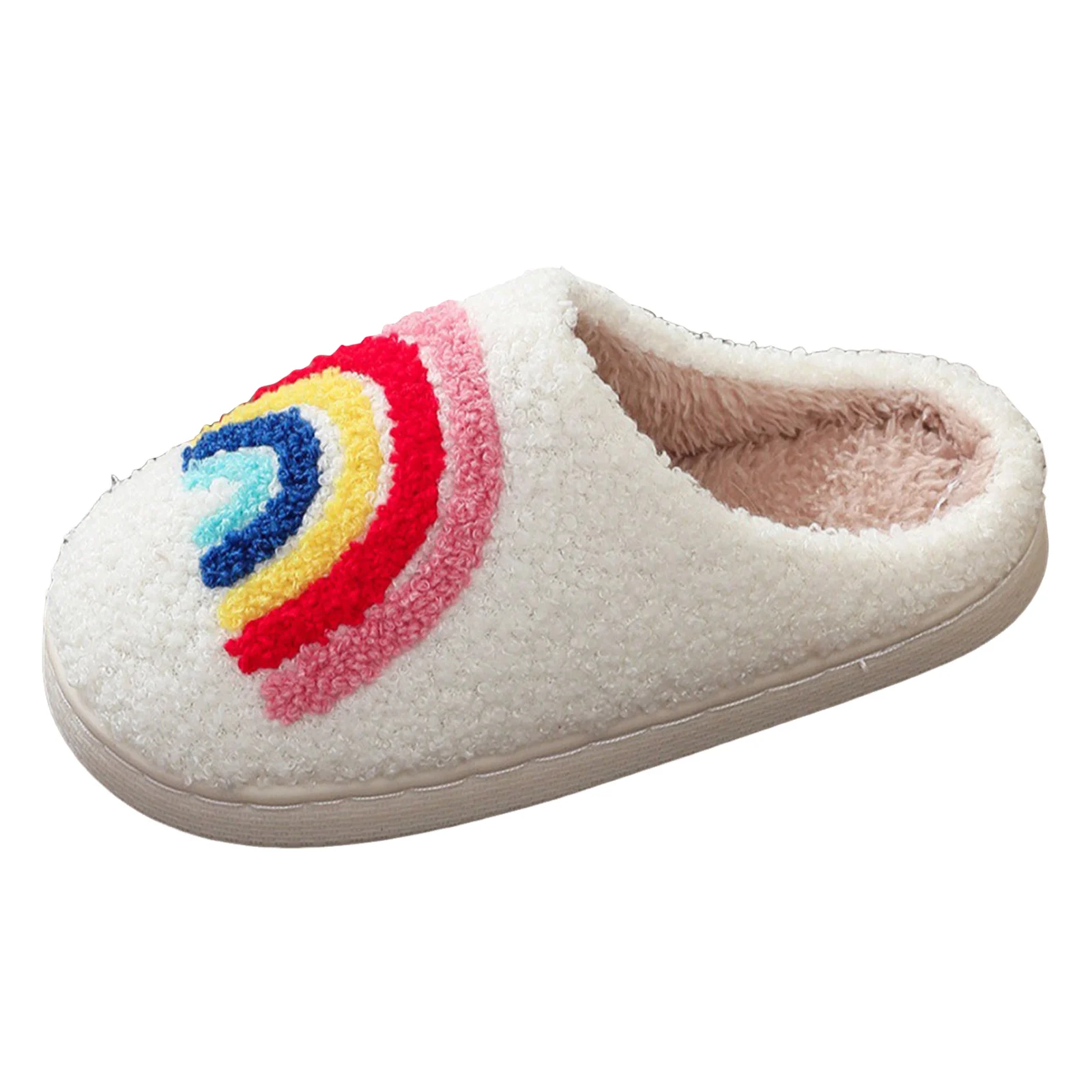 طفل فتاة النعال قوس قزح الأطفال نعال من القطن المنزل مريح شبشب شتوي دافئ للفتيات المتوسطة النعال حجم 13