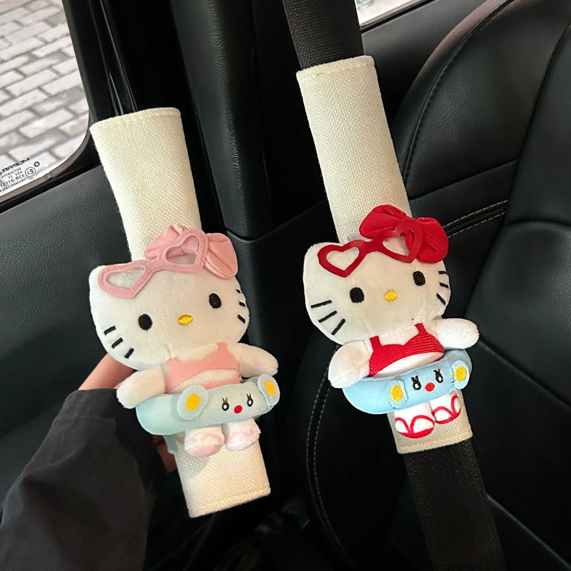 Kawaii Sanrio Hello Kitty Cartoon Swimming Ring Cat Car Seat Belt Shoulder Strap Female Car Decoration Car Accessories Girl Gift