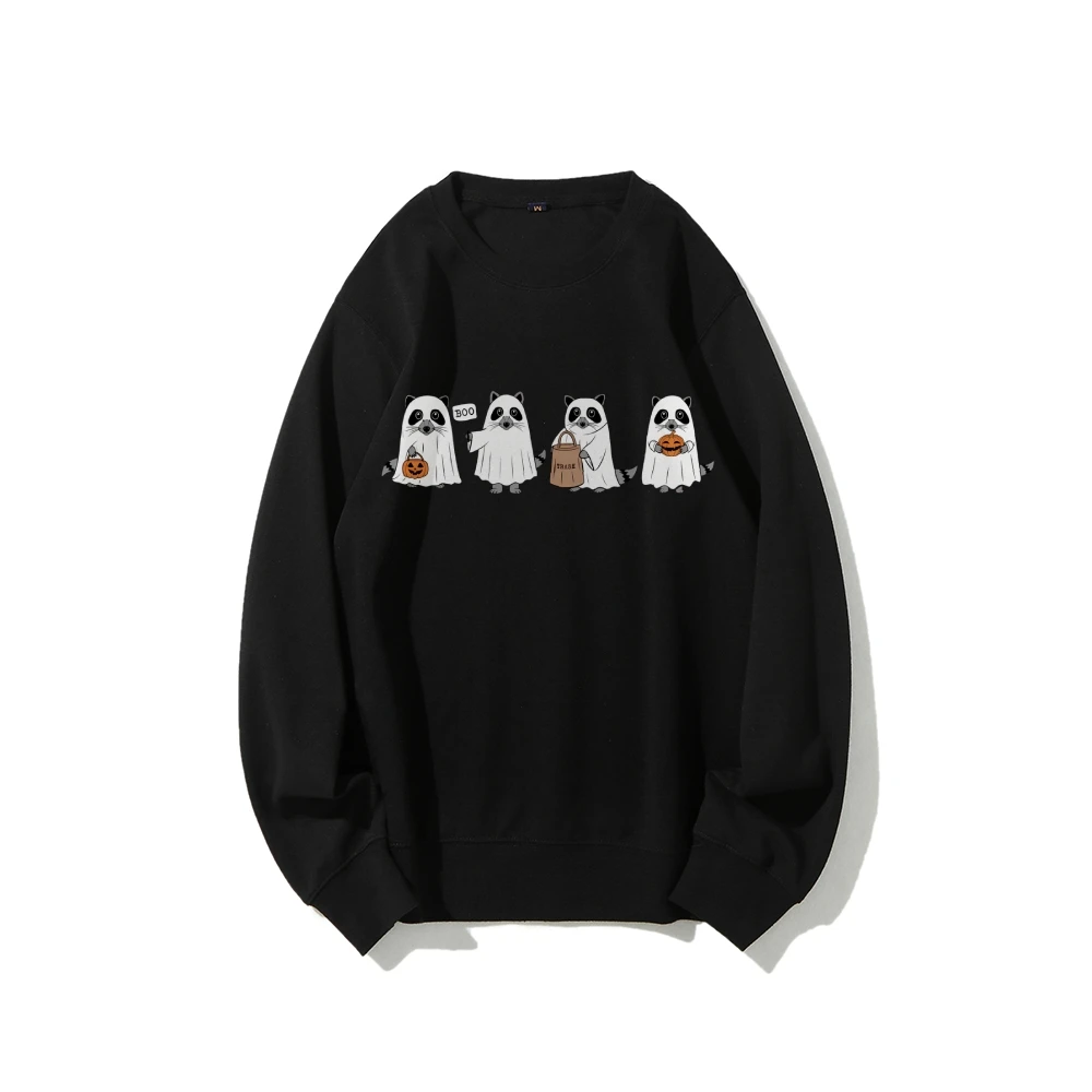 Ghost Raccoon Dames Halloween Sweatshirt Retro Leuke Wasbeer Pompoen Spooky Seizoen Lange Mouw Top Girly Halloween Cadeau