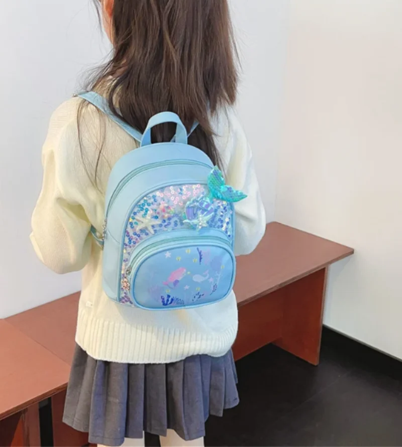 Sac à dos à sequins sirène personnalisé avec nom brodé, sac à dos personnalisé pour enfants, sac étudiant fille de la maternelle