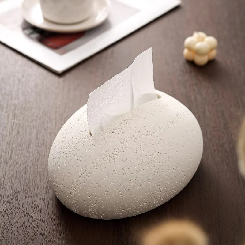 Travertine Tissue Box Cover, Stone Look Napkin Holder Living Room, Art Deco Tabletop Kleenex Dispenser Home Decor view 3