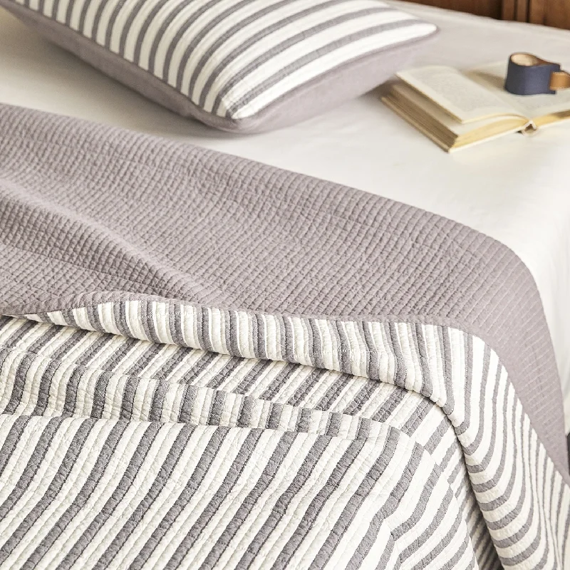 Class A 100% Cotton Quilt Set 3-Piece, Yarn-Dyed Stripe Plaid Soft Breathable Quilted Bedspread Coverlet for All Seasons