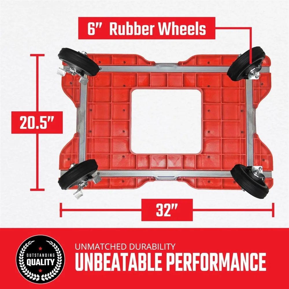 Chariot à chariot robuste à 4 roues tout Terrain rouge, roulettes de 6 pouces, fixation de sangle E incluse, capacité de 1 500 lb-haute qualité