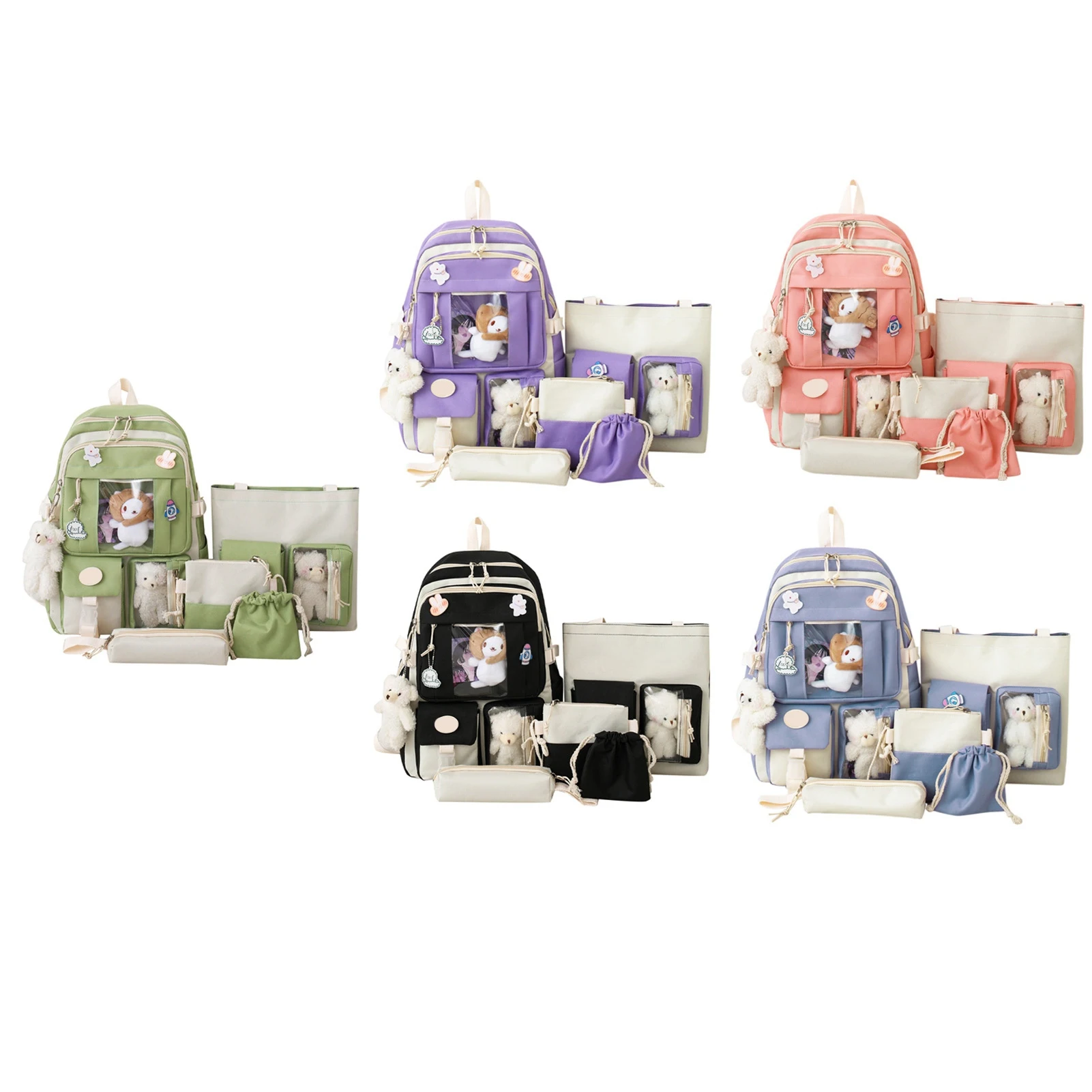 5PCS Rucksack Set Student Nette Schule Rucksack Messenger Tasche Schulter Tasche Bleistift Fall Handtasche Modische Messenger Tasche