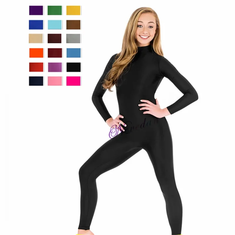 Women long sleeve mock neck bodysuit footed unitard plus size spandex jumpsuit for men dance hollween Zentai cosplay costume