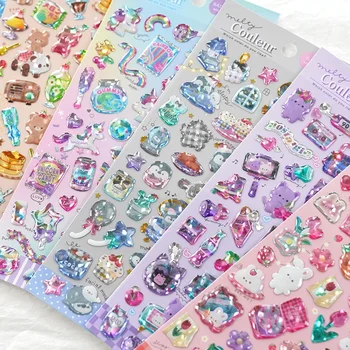 3 ชิ้น/ล็อตการ์ตูนที่มีสีสันคริสตัล Sweet Candy สติกเกอร์ Scrapbooking DIY วารสารน่ารักสติกเกอร์เครื่องเขียน Decor ความงามของขวัญ