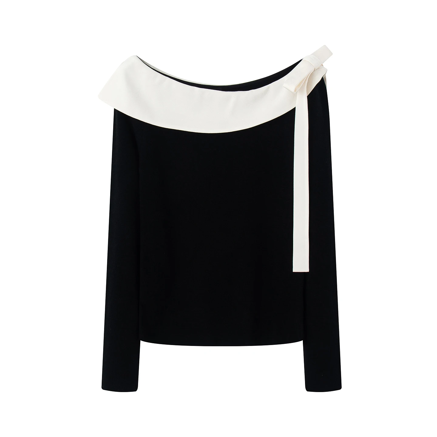 

Elegant Knot One Shoulder Color Block Knit Sweater Women's Fashionable Spring New Design Knitted Long Sleeve Top