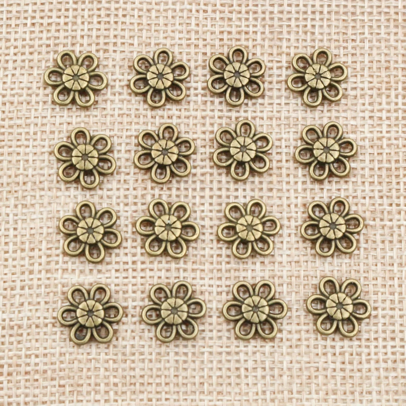 50pcs 11mm Antique Bronze Plated Flower Style Connector Handmade Charms Pendant:DIY for bracelet necklace