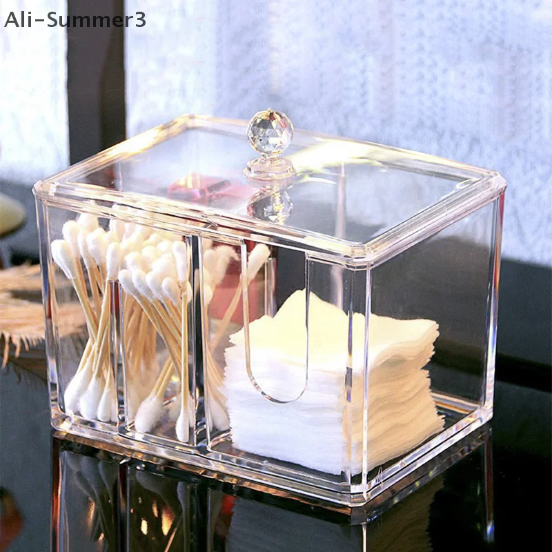 

Держатель для ватных тампонов Держатель для ватных дисков Прозрачный ящик для хранения косметики с крышкой Аккуратная настольная организация для губной помады Хлопок