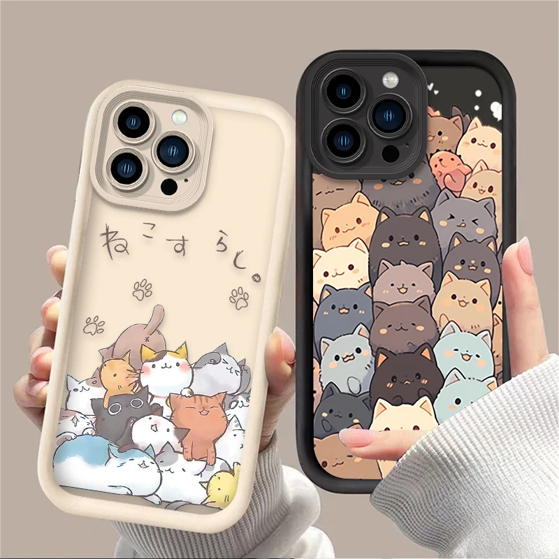 Shockproof Silicone Case For iPhone 16 15 14 13 12 11 Pro Max X XS X S Max XR SE 2020 7 8 Plus Graffiti Little Cat Cute Cover