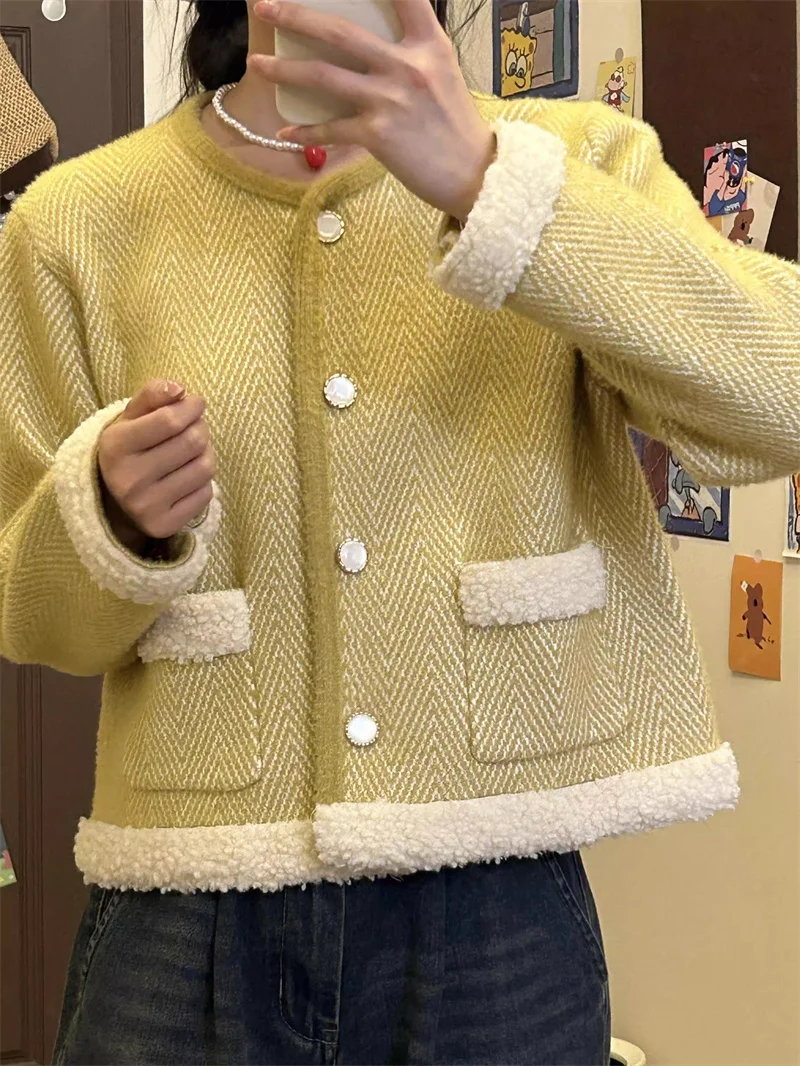 Lamb Wool Coat For Women 2025 Spring Autumn New Style Fashionable Temperament Loose Short Top Trendy Korean Sweater Jacket a612