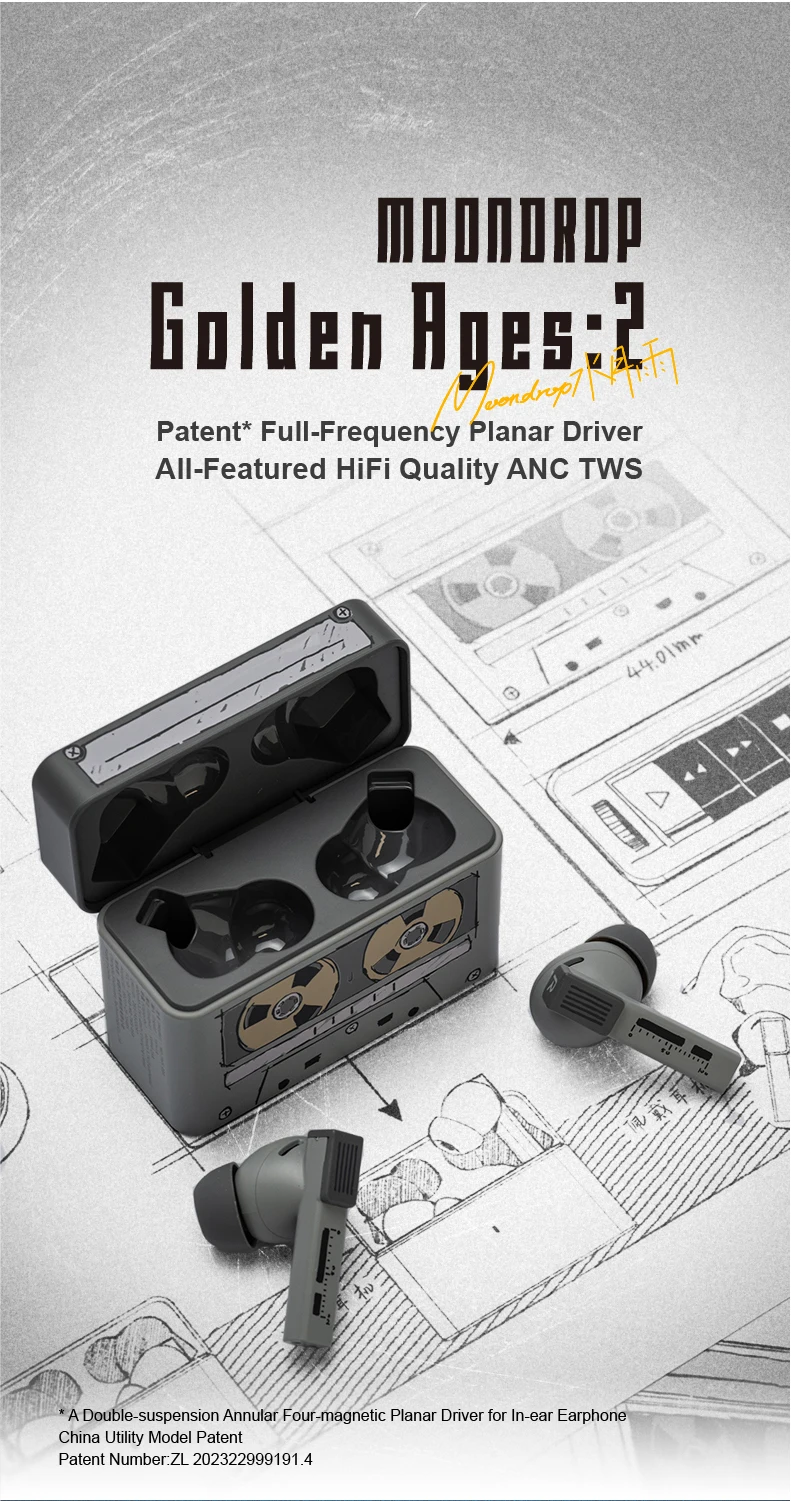 MOONDROP Golden Ages 2 TWS Kopfhörer ANC Bluetooth 6.0 LDAC VDSF Gaming-Kopfhörer mit einstellbarer Ausgangsverstärkung – Detail 1