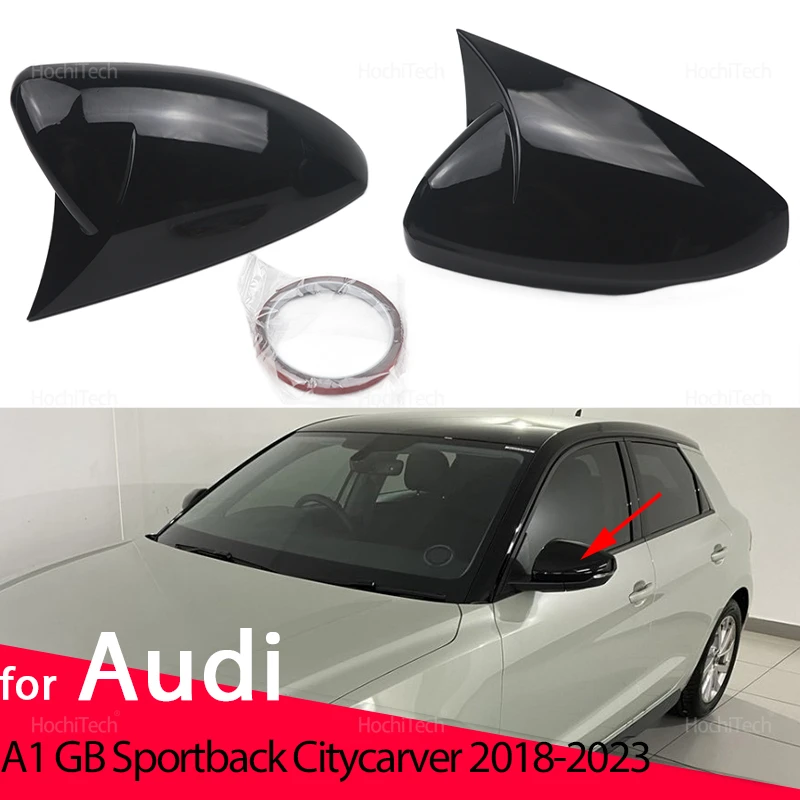 Für Audi A1 GB Sportback Citycarver 2018–2023, glänzend schwarze Spiegelabdeckung, Add-on-Stil, seitliche Rückspiegelabdeckung, Kappenverkleidung