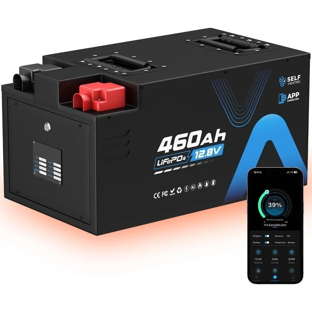 

12.8V 460Ah Self-Heating LiFePO4 RV Battery, APP Monitoring, Built-in 300A BMS, Max. 3840W Load Power, 5880Wh Usable Energy