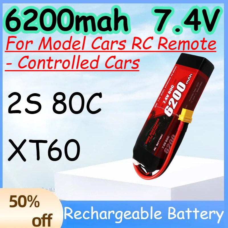 

Аккумулятор LiPo 6200 мАч 80C 7.4В 2S с разъемом XT60 для радиоуправляемых моделей автомобилей