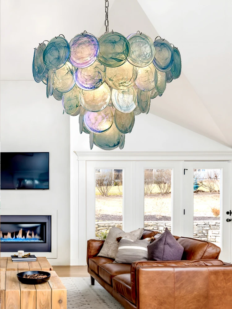 

Blue Cloud Glass Hanging Lamp for Ceiling Dining Room Decor Lustre Foyer Chandeliers LED Vintage Lighting Fixture Italy Designer