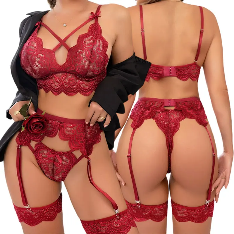 Hollow Out One Piece Transparent Underwear Push Up Breves Sets Thin Sexy Erotic Bras Bodysuit Sexy Lingrie Set Pijamas De Mujer