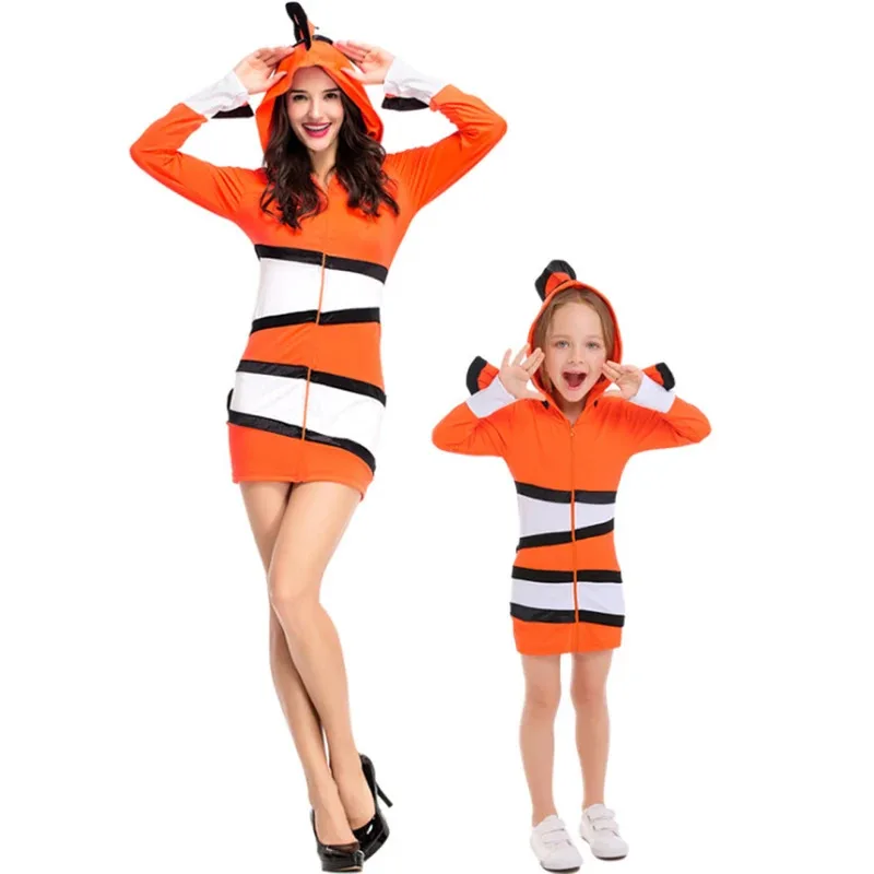 

Adults Children Halloween Parent-Child Outfit Clownfish Cosplay Uniforms Ocean Theme Party Kindergarten Performance Costumes