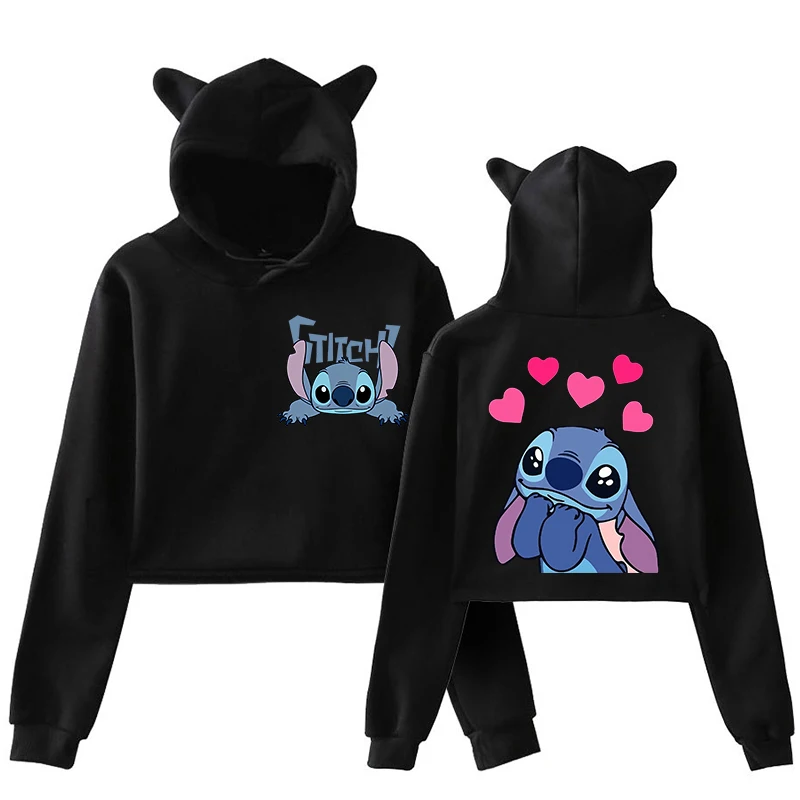 

Funny Hoodies Stitch Disney Hoodie Crop Top Women Sweatshirt Kids Boys Girls Harajuku Streetwear Clothes Cropped