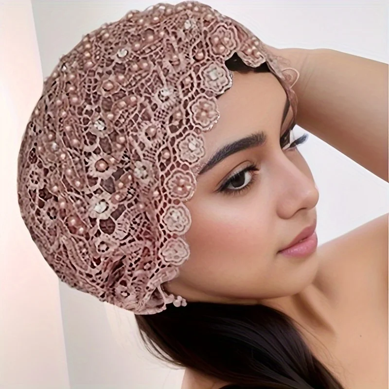 Popular hot-selling lace beaded head hat Baotou hat women\'s Arabic gauze scarf ethnic style Hui headscarf hat