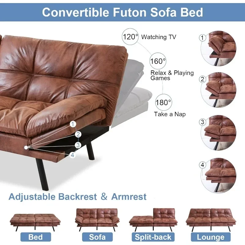 Sofá cama Convertible de espuma viscoelástica de piel sintética para sala de estar, cama de día moderna con extraíble, juego de futón