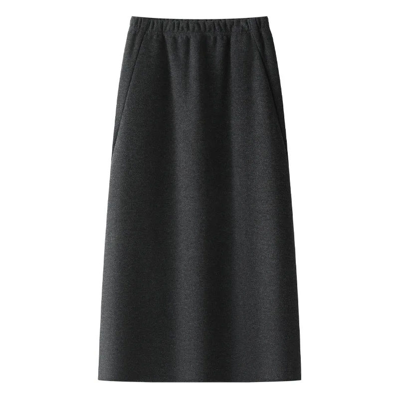2024 Fall Winter New Wool Blend Midi Skirt High Waist A-line Straight Skirt Fashion Casual Versatile Solid Woolen Women Bottoms