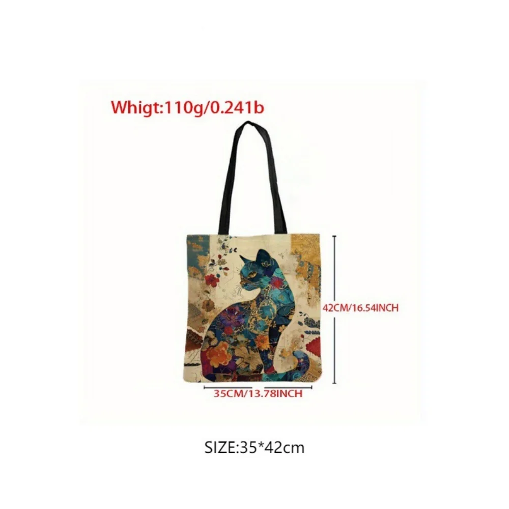 Despitego Canvas Tote Bag Woman Ethnic Flower Cat Pattern Aesthetic School Shoulder Bag Lightweight Grocery Large Shopping Bag