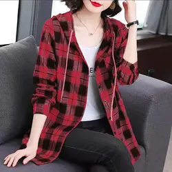 Fashion Hooded Button Spliced Pockets Lattice Shirt Women's Clothing 2022 Autumn New Oversized Casual Tops Loose Commute Blouse