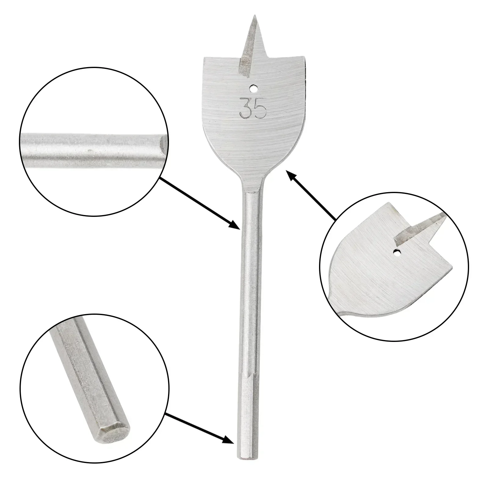 1 PC ไม้แบนเจาะบิต 20-38 มม.สามชี้แบนเจาะหกเหลี่ยมไม้รูเปิดสําหรับไม้กระดานเจาะบิต