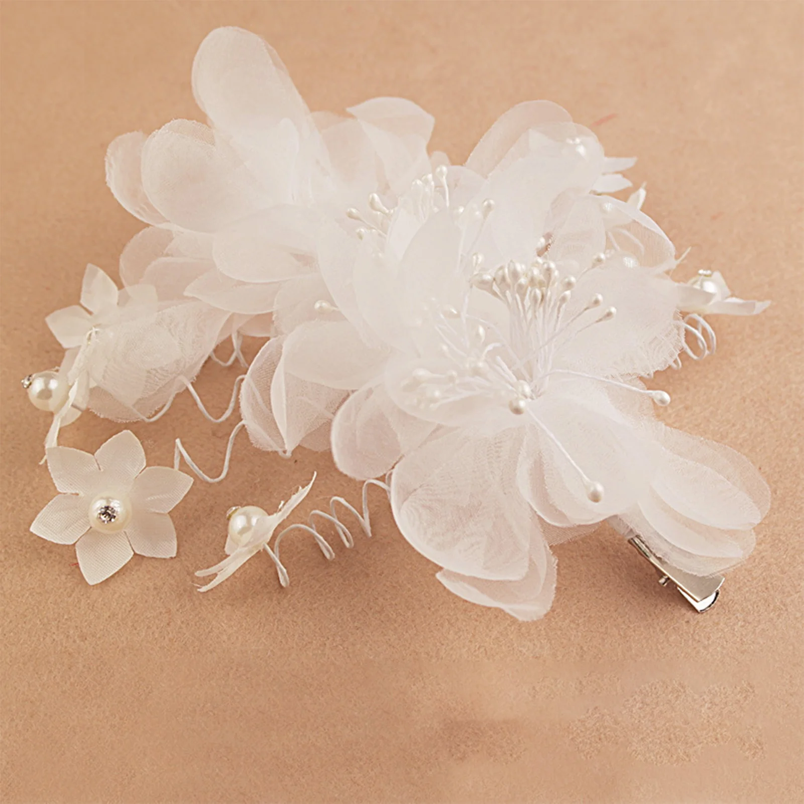 Woman Silk Flower Hair Clips Handmade Hair Clips White Headdress for Family Friends Neighbors Gift