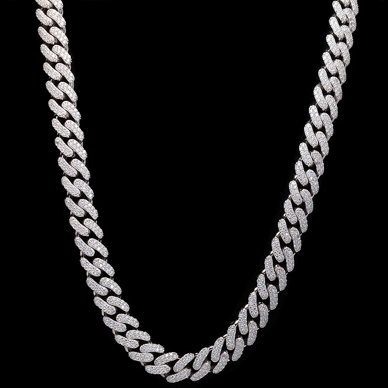 D Color Moissanite Cuban Chain Chocker Necklace Silver 925 Setting Iced Out Hip Hop For Men and Women 10mm wide  22inches