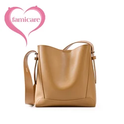 Bolso de hombro de cubo de cuero dividido para mujer, bolsos de mensajero para viajes, compras, correa de hombro ajustable, bolso informal para mujer