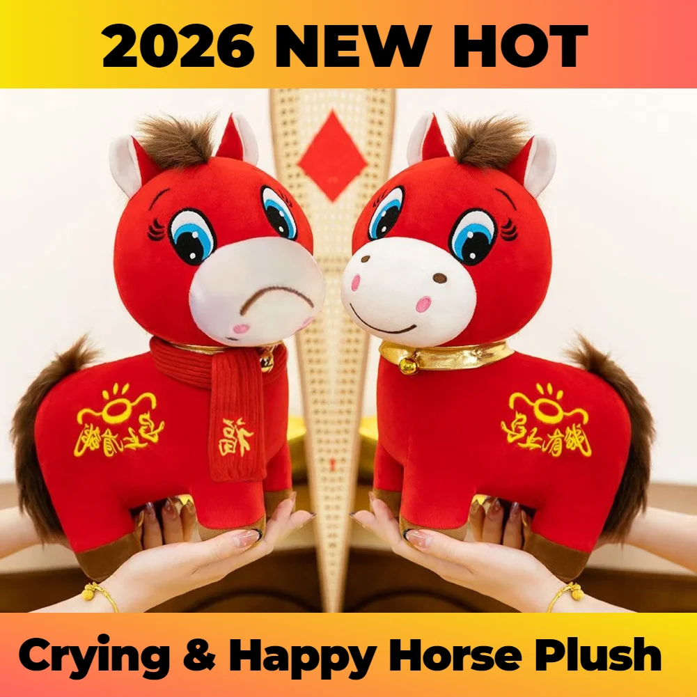 

2026 NEW HOT Crying & Happy Horse Plush Zodiac Year Mascot Doll Cute Office Desk Decor Emo Emotional Support Animal Toy