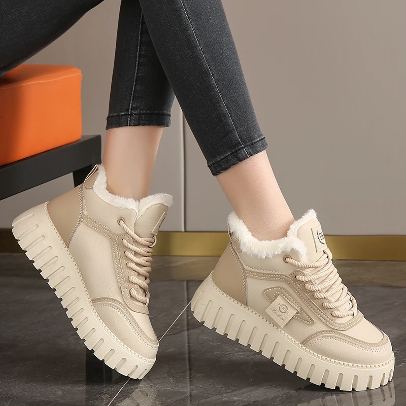 Thickened Fleece-lined Women's Winter Snow Boots Waterproof Non-slip Warm Footwear High-top Cotton Shoes Sports Board Shoes