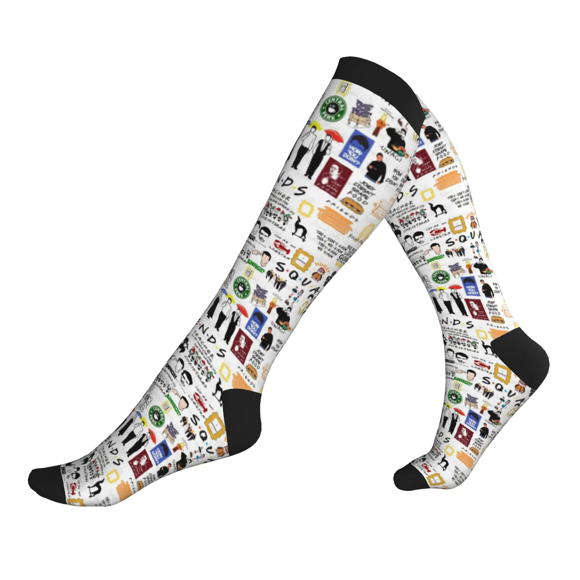 Chaussettes de sport à compression unisexes pour hommes, motif collage de symboles d'amis de la série télévisée Kawaii, respirantes, chaudes, impression 3D