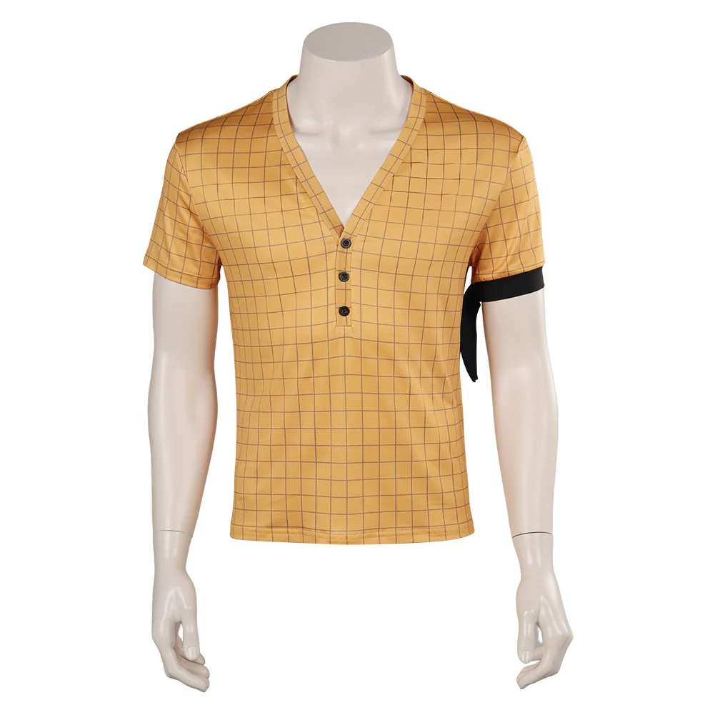 Roronoa Zoro Cosplay Fantasy Yellow Plaid Short Sleeved T-Shirt Live Action TV Piece Costume Disguise For Adult Men Boy