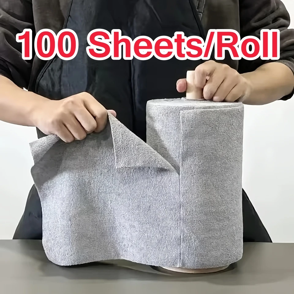 Paño de microfibra reutilizable de doble cara para limpieza de cocina, 100/20 hojas/rollo, para platos, utensilios y accesorios de cocina