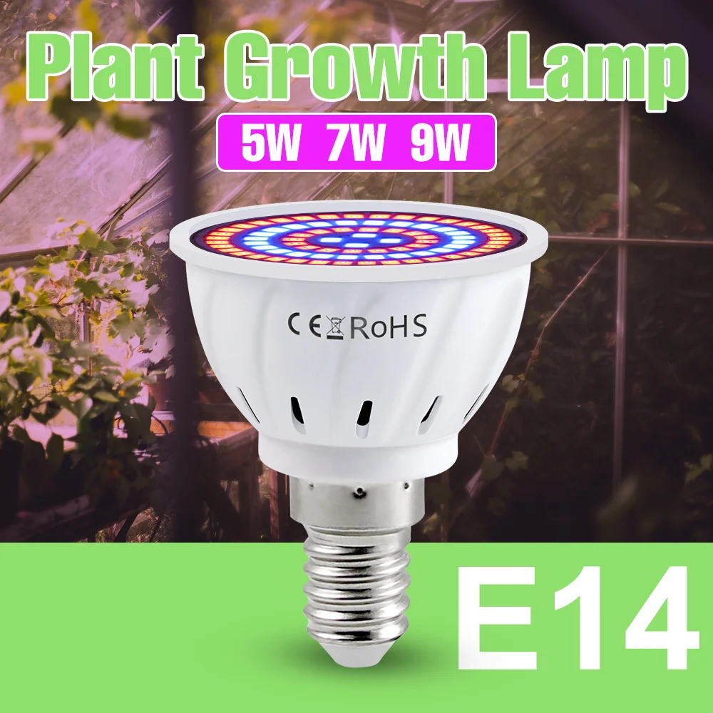 9W Full Spectrum Indoor Grow Light Bulbs LED Plant Fill Lamp E14 Greenhouse Tent Vegs Fruits Seedlings Cultivation Lighting