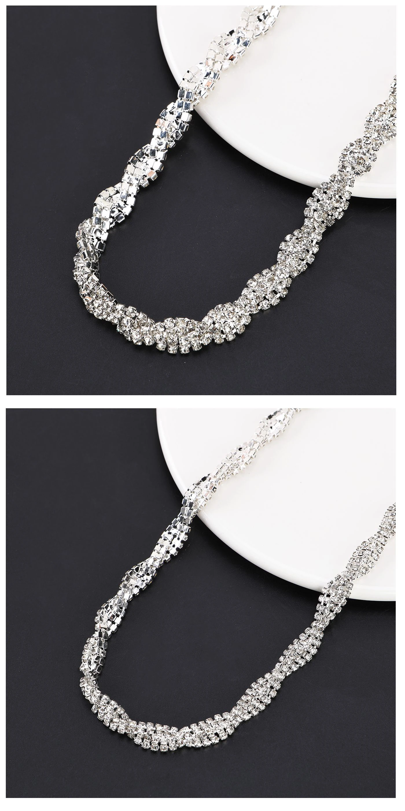 10 Yards Strass-Kette Kristall-Diamant-Accessoire DIY Bastelbedarf Geschenkdekoration Spiralförmiges Unregelmäßiges Strass-Band Nähzubehör – Detail 7