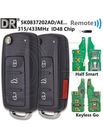 Great ID48 Chip 315/434MHz 5K0837202AD 5K0837202AJ Car Remote Key For Volkswgen Tiguan Golf 6 Jetta Touran Beetle Eos Seat Skoda
