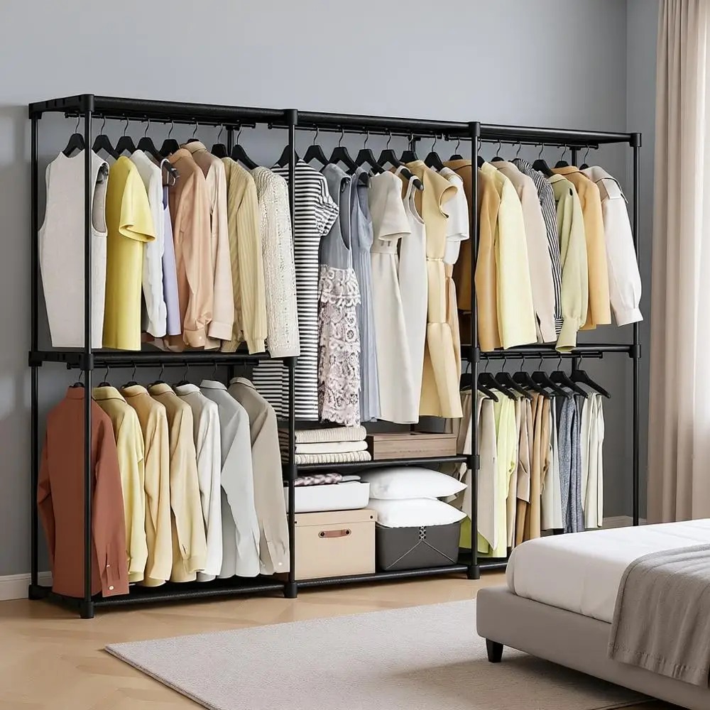 Armario de Gran Capacidad con Perchero, 5 Secciones para Colgar, Ideal para Dormitorio o Sala de Estar, Negro