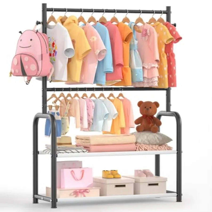 

Clothing Rack with 2-Layer Storage Shelf and 2 Adjustable Hanging RodsDress Up Rack for Hanging Clothes Dress up Storage for Ba