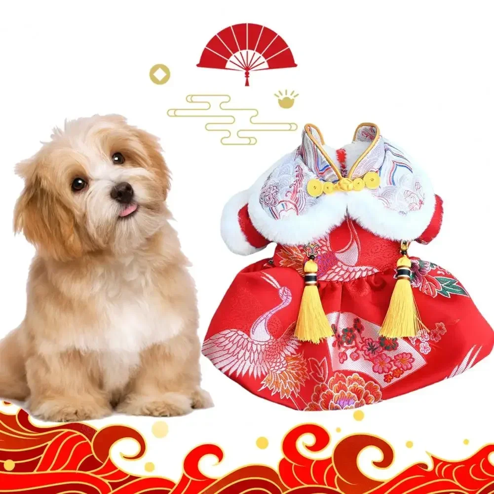 Beautiful Dog Skirt  Tassel Design Ultra-Thick Pet Tang Suit  Retro Chinese Style Pet Dog Cat Dress Clothing