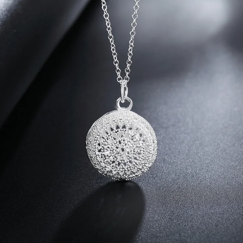 Hot 925 Sterling Silver Pretty Hollow ball Pendant Necklace For Women high quality fashion wedding party luxury Jewelry gifts