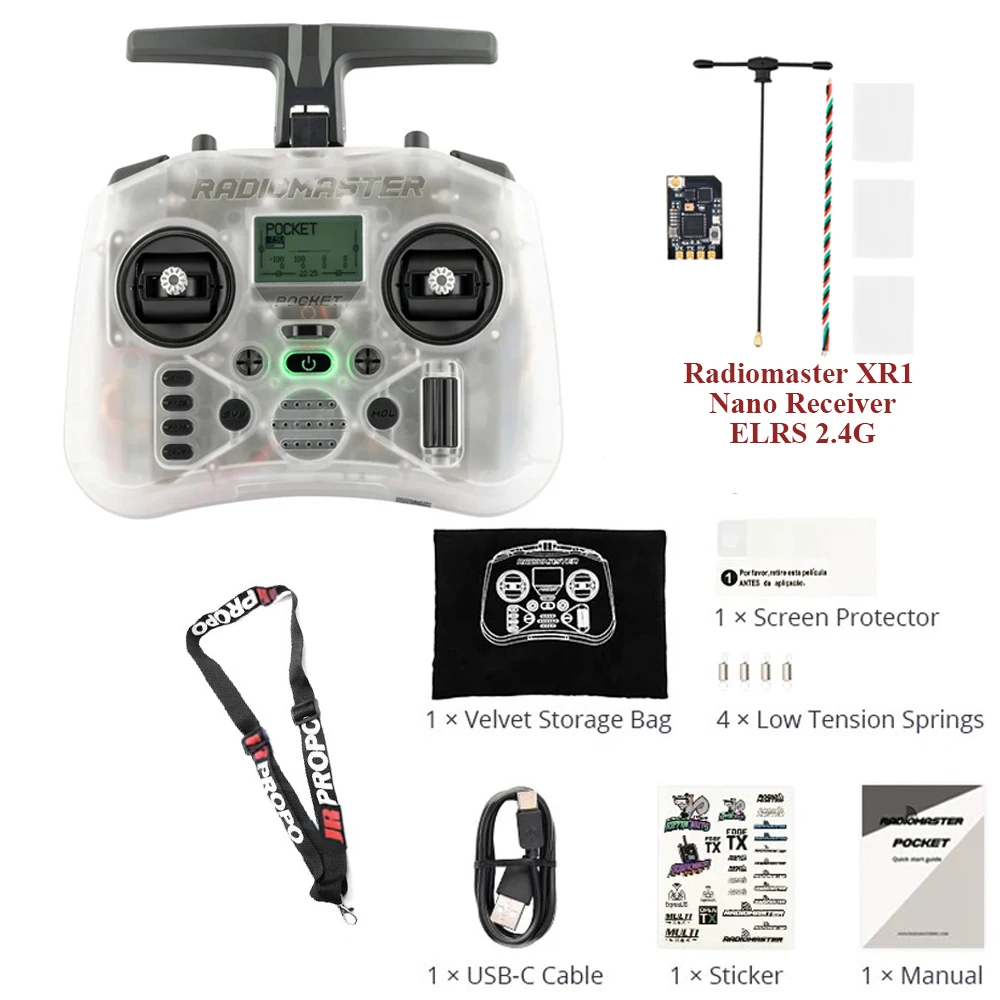 RADIOMASTER Pocket Radio Controller M2 FCC/LBT Hall Gimbal EdgeTX Sender ELRS CC2500 mit BAT RP1 Empfänger für FPV Drohne